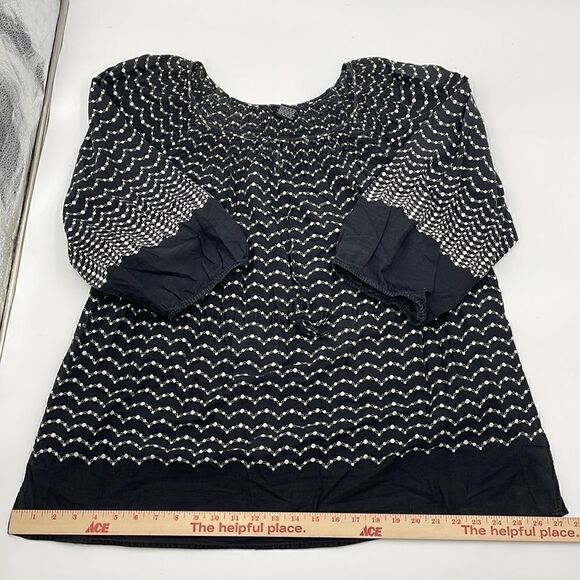 R•Q•T woman 100% cotton black and white patterned long sleeve top - Picture 4 of 8